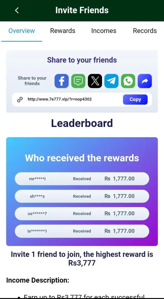 7E777 Invite Bonus
