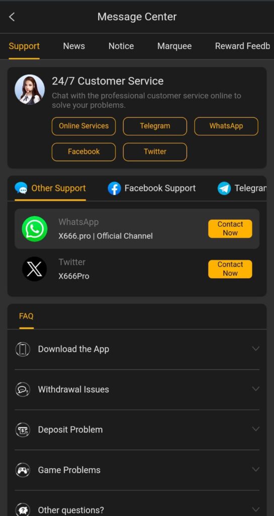 Customer Support in X666 Game